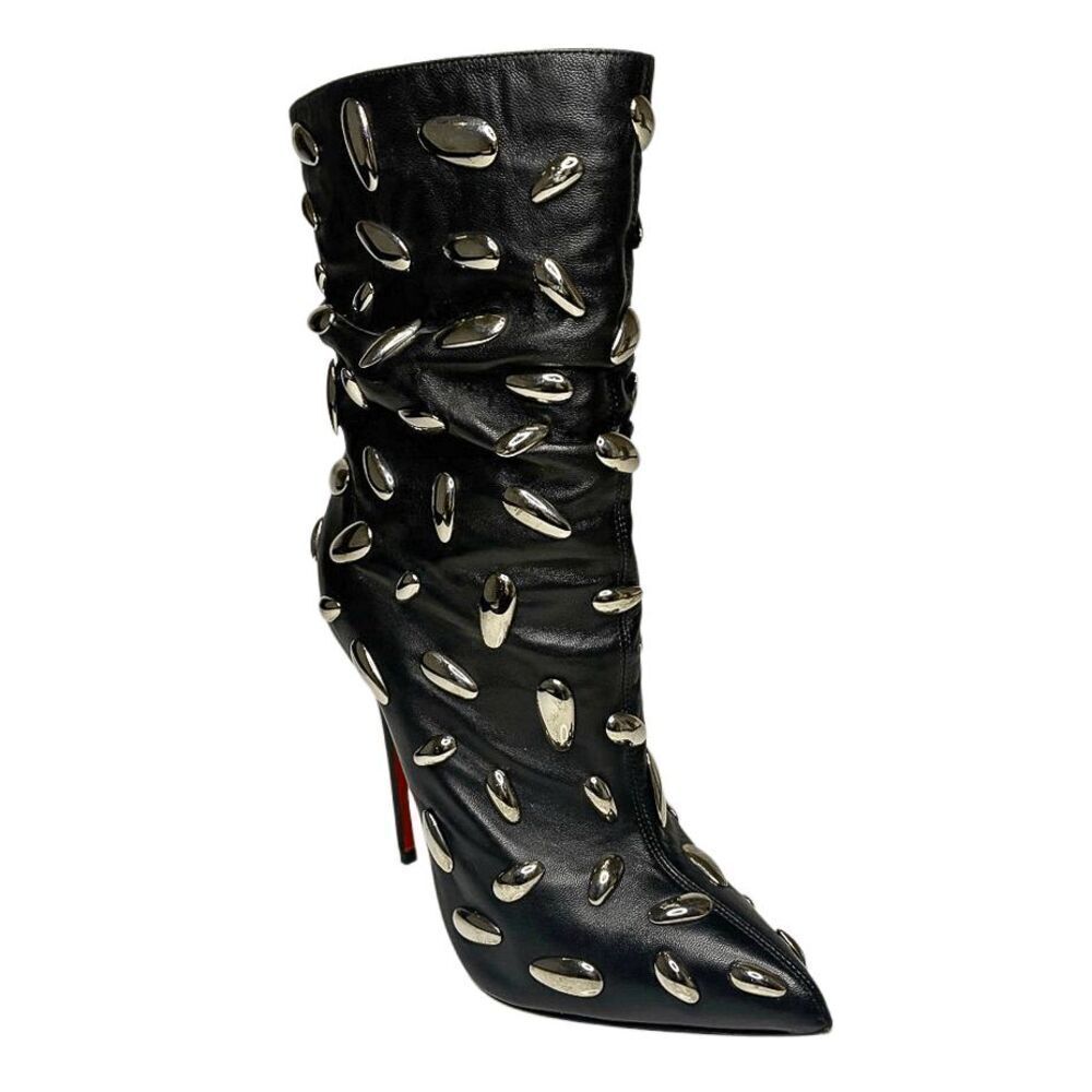 Christian Louboutin Nail Booty 120 Nappa Leather Studded Ankle Boots Size 35.5